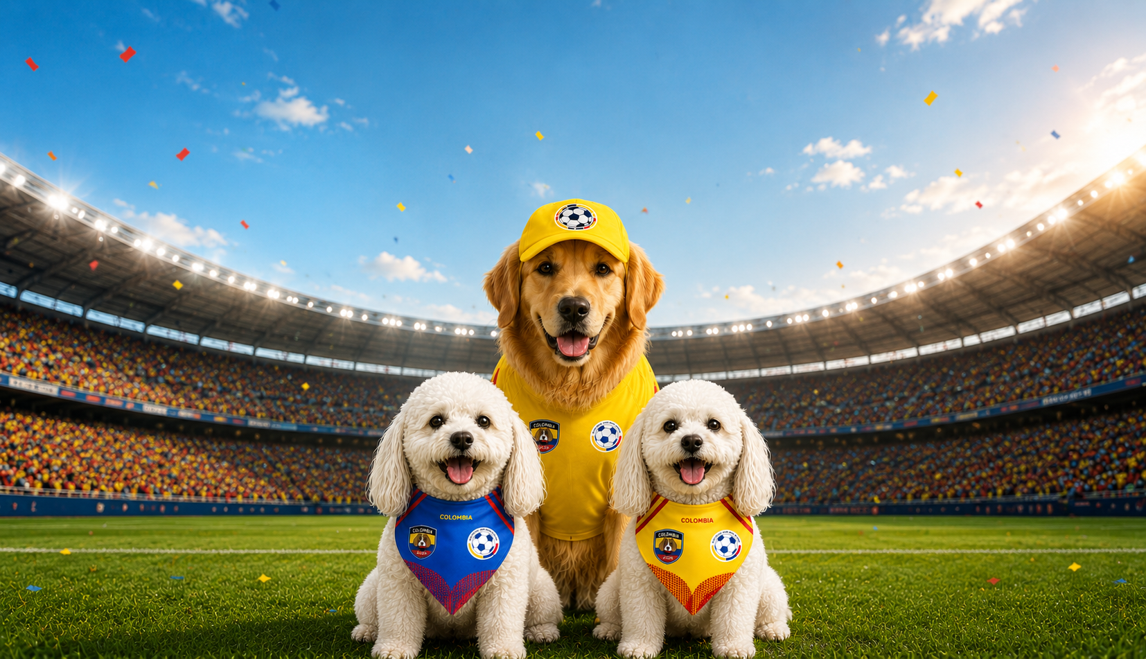 Banner BeagleBuddy® con perro usando gorra y camiseta de la Selección Colombia.