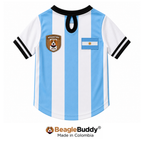 Camiseta para perro BeagleBuddy® diseño Selección Argentina en poliéster suave y transpirable vista posterior.
