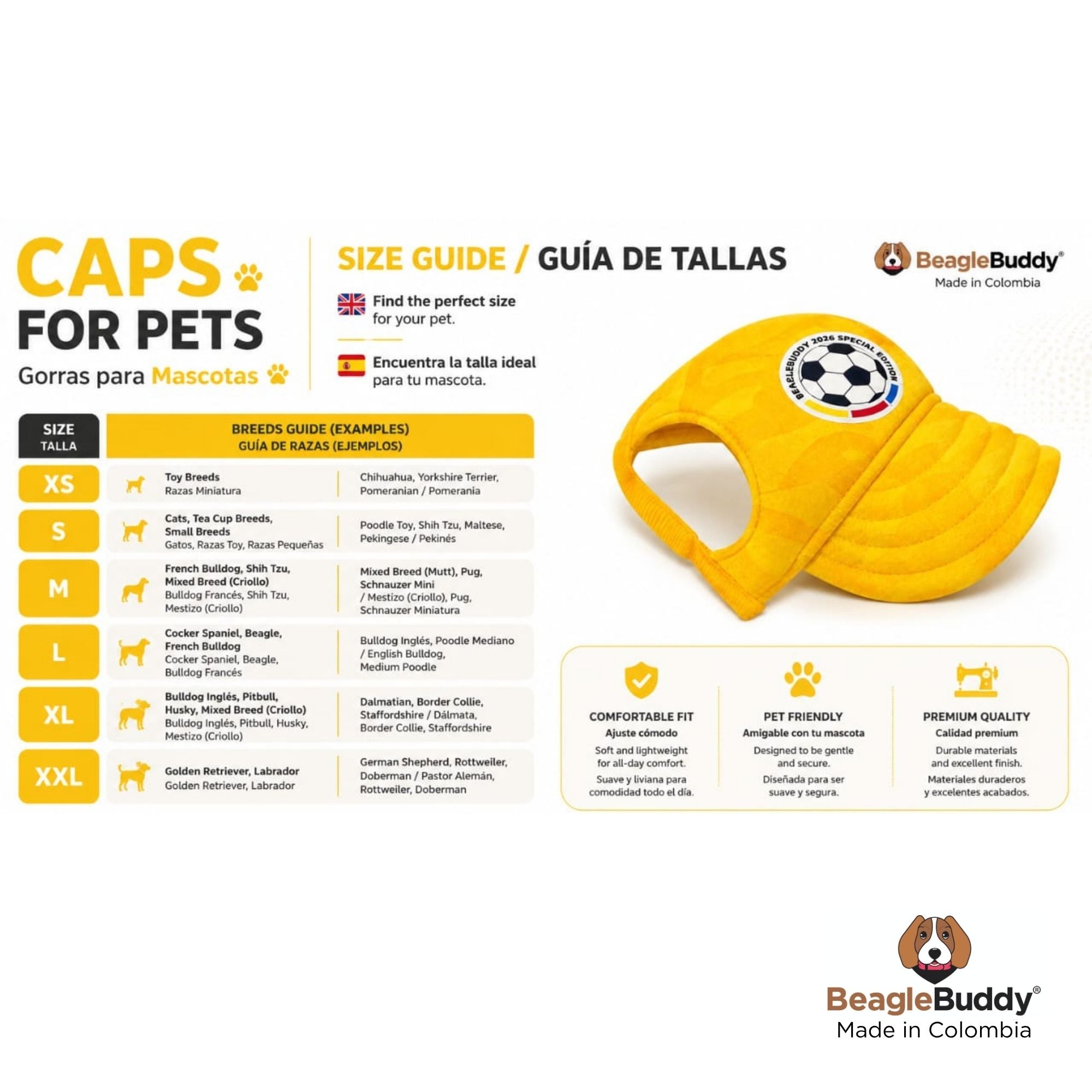 Guía de tallas para gorras para perro BeagleBuddy®.