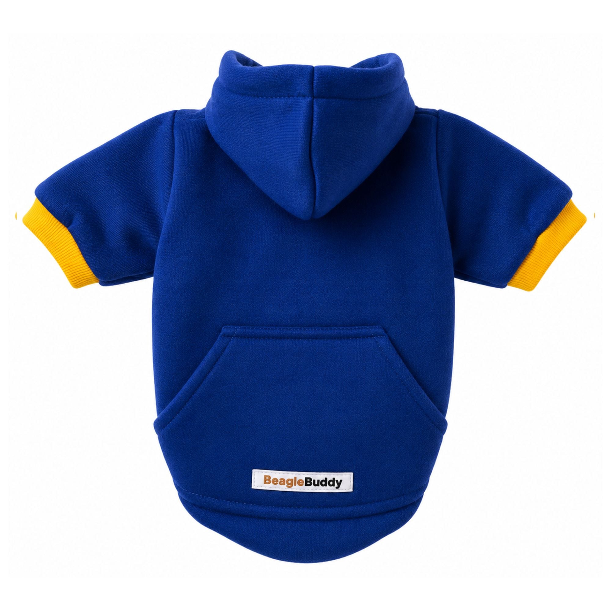 Buzo con capucha para perros BeagleBuddy® color azul vista posterior.