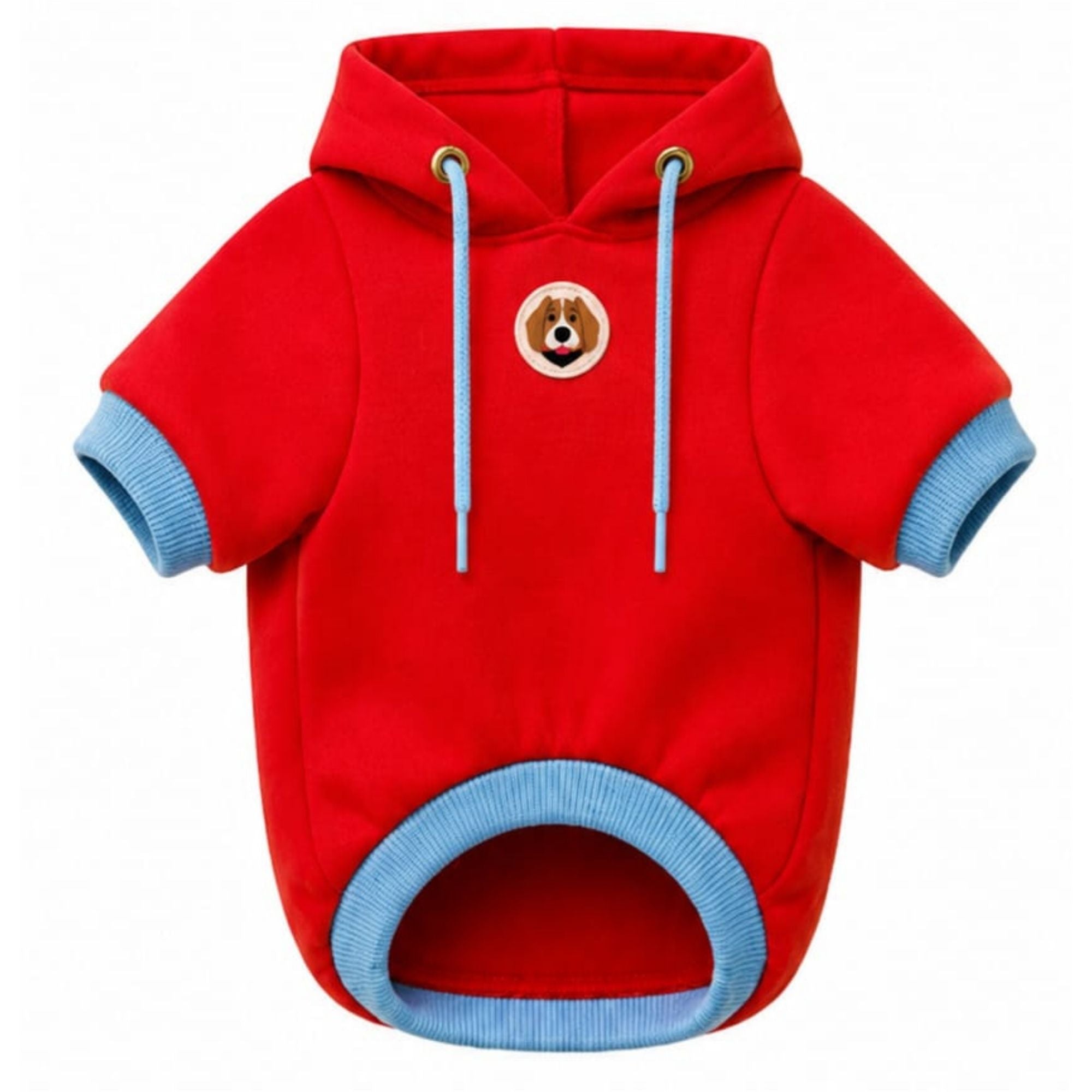 Buzo con capucha para perro BeagleBuddy® color rojo en polialgodón suave vista frontal.