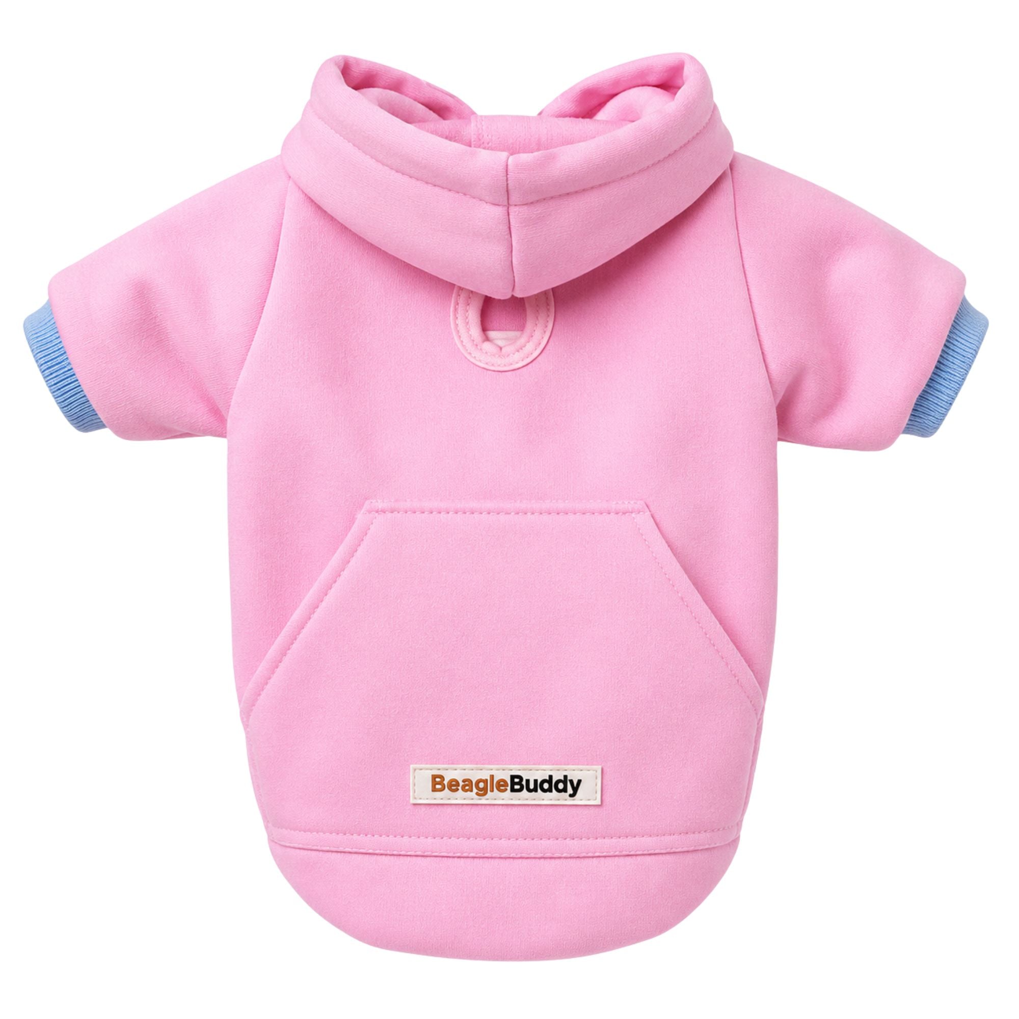 Buzo con capucha para perros BeagleBuddy® color rosado vista posterior.