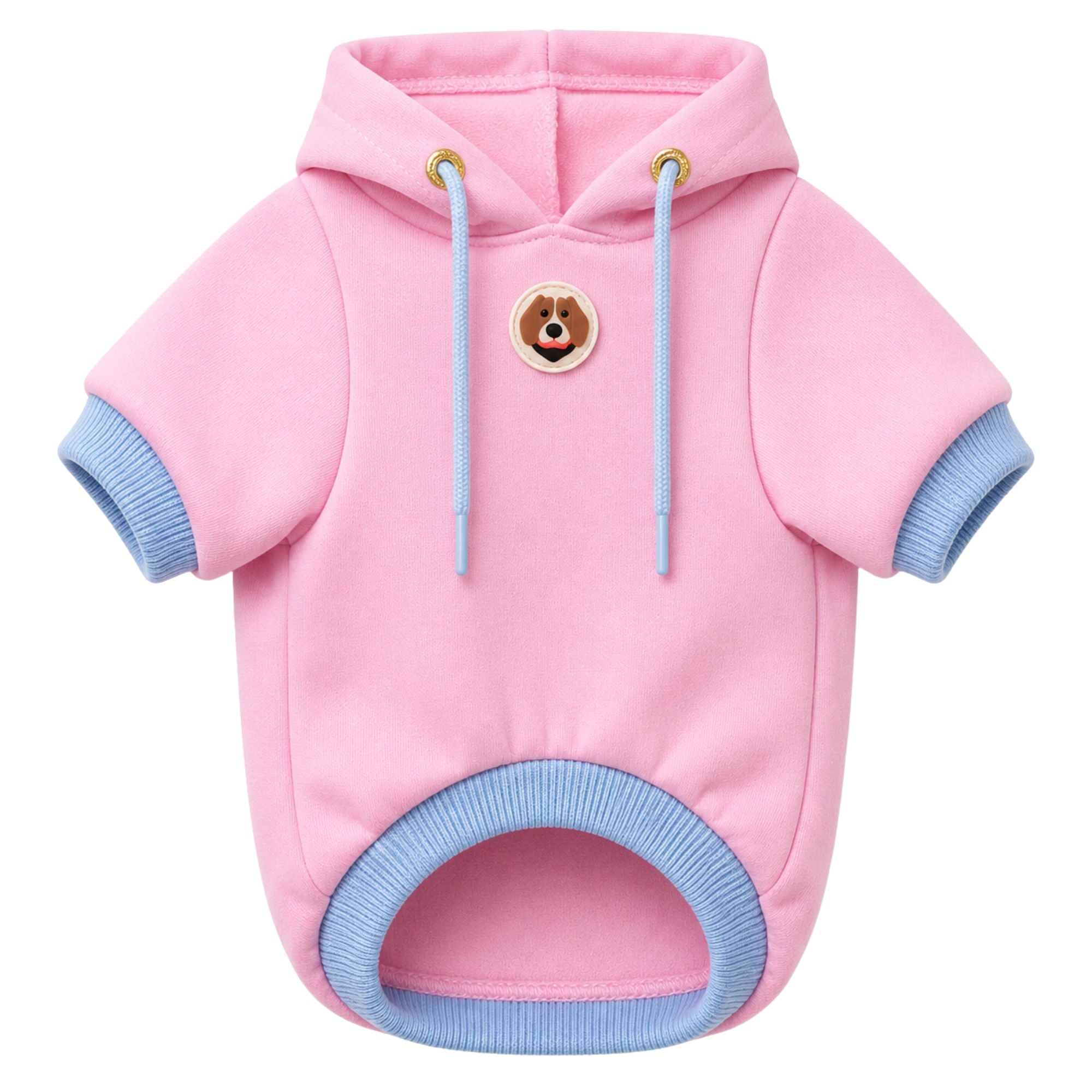 Buzo con capucha para perros BeagleBuddy® color rosado vista frontal.