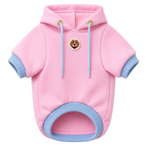 Buzo con capucha para perros BeagleBuddy® color rosado vista frontal.