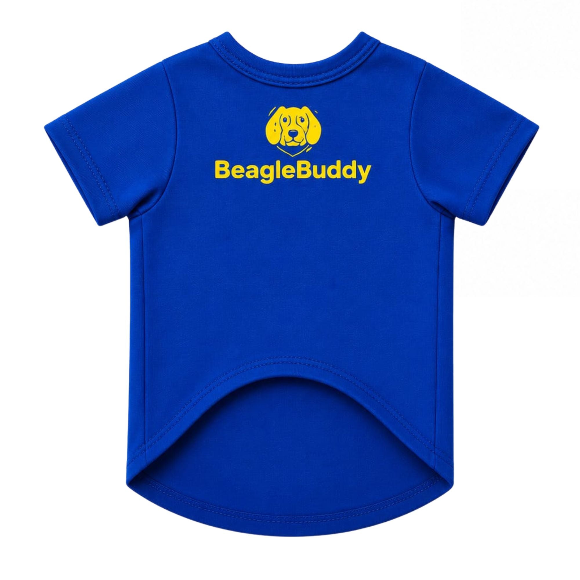 Camiseta estampada para perros BeagleBuddy® en polialgodón color azul vista frontal.
