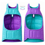 Chaleco impermeable doble faz para perros BeagleBuddy® colores lila y menta vista frontal.