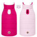 Chaleco impermeable doble faz para perros BeagleBuddy® colores rosado y fucsia vista posterior.