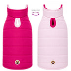Chaleco impermeable doble faz para perros BeagleBuddy® colores rosado y fucsia vista posterior.