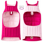 Chaleco impermeable doble faz para perros BeagleBuddy® colores rosado y fucsia vista frontal.