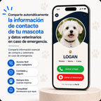 Perfil QR inteligente para mascotas BegleBuddy con información de contacto y veterinaria de emergencia.