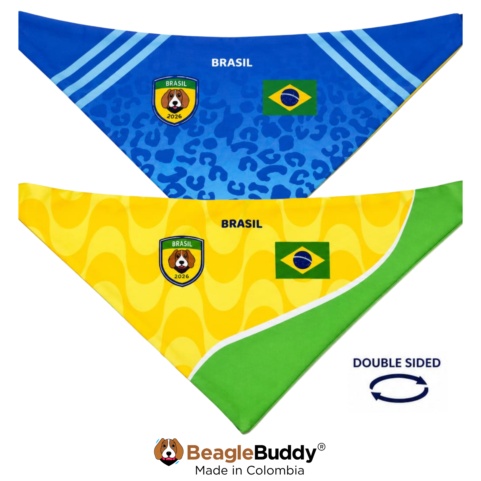 Pañoleta doble faz para perro BeagleBuddy® diseño Selección Brasil.