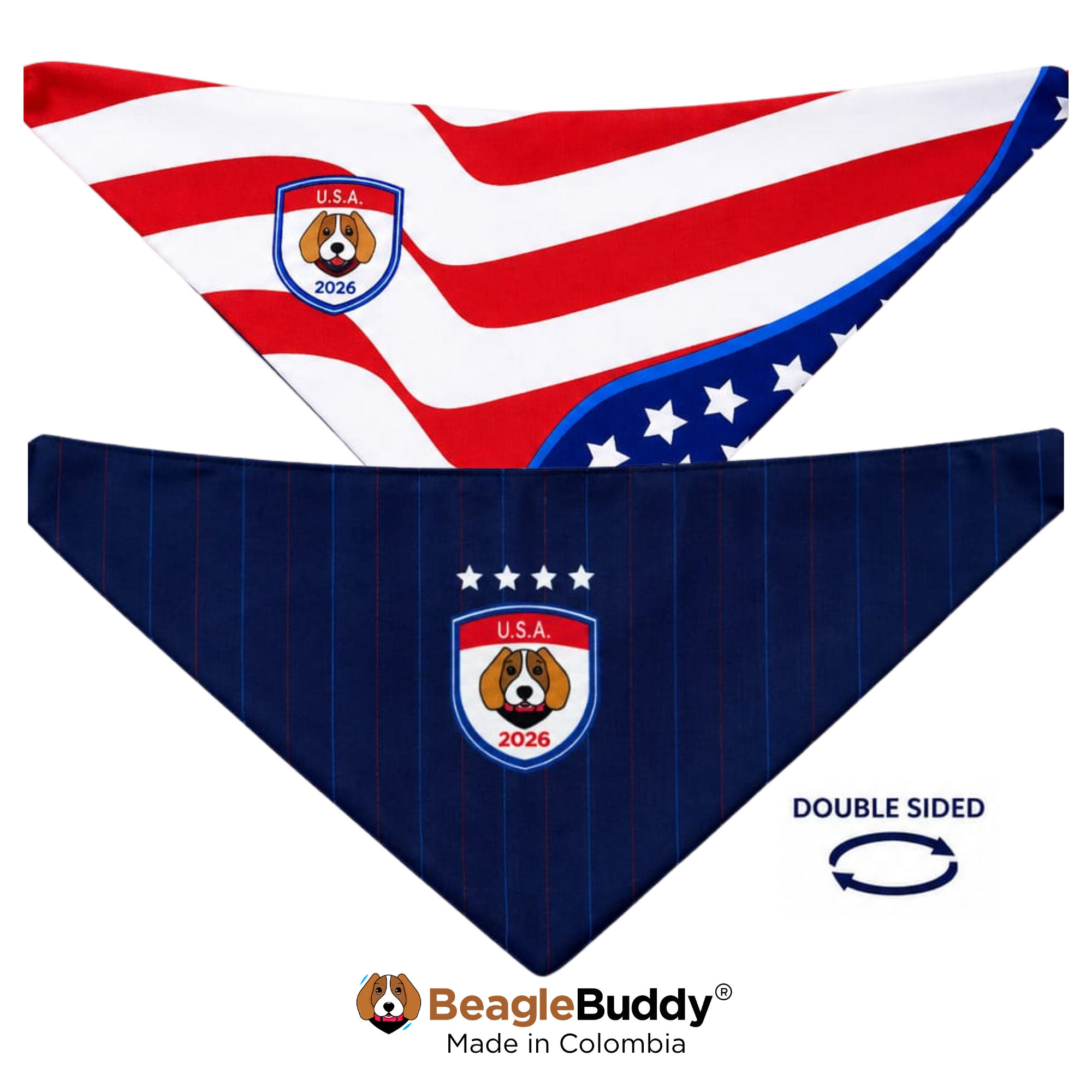 Pañoleta doble faz para perro BeagleBuddy® diseño Selección Estados Unidos.