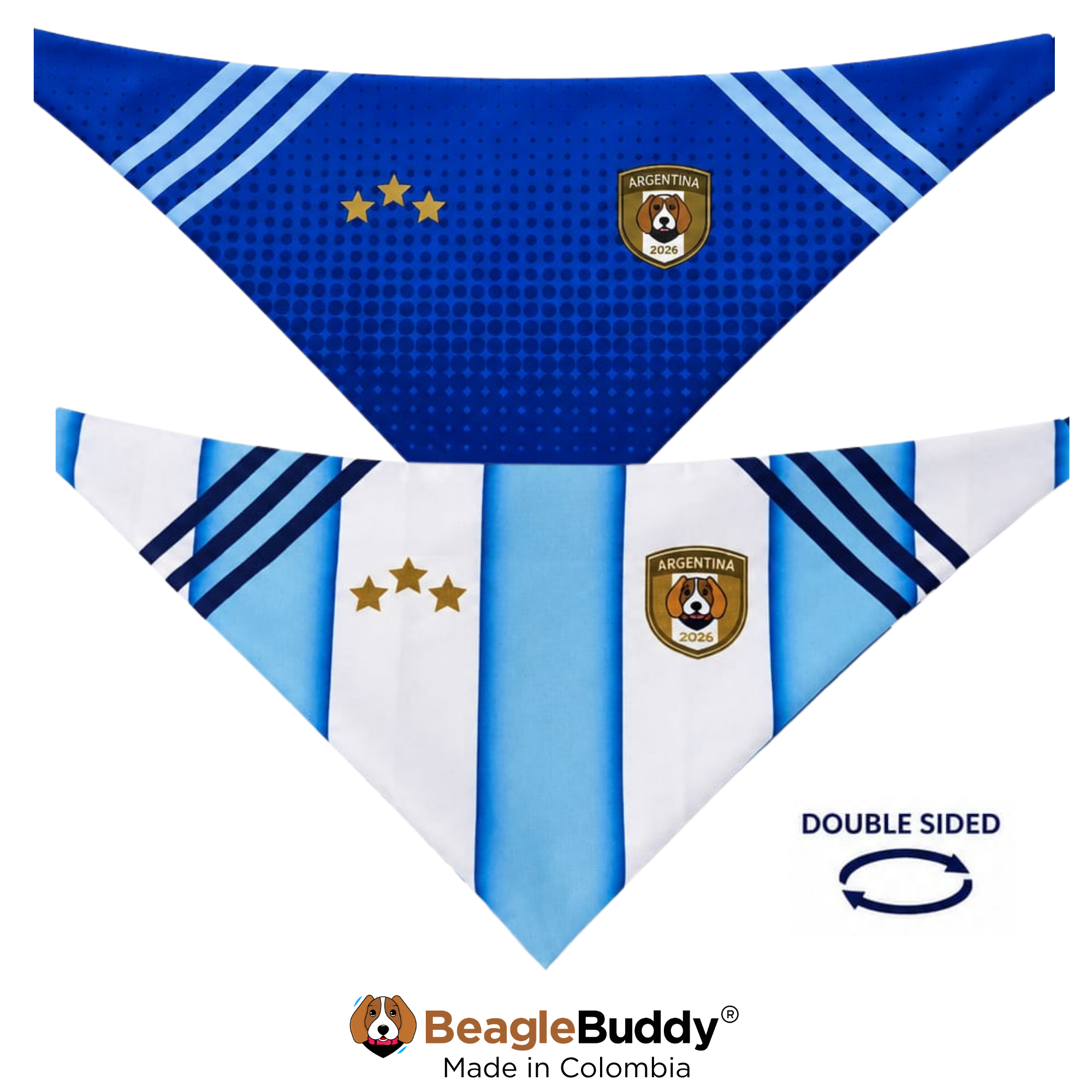 Pañoleta doble faz para perro BeagleBuddy® diseño Selección Argentina.