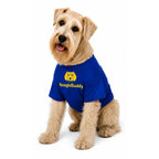 Perro usando camiseta estampada para perros BeagleBuddy® en polialgodón color azul vista frontal.