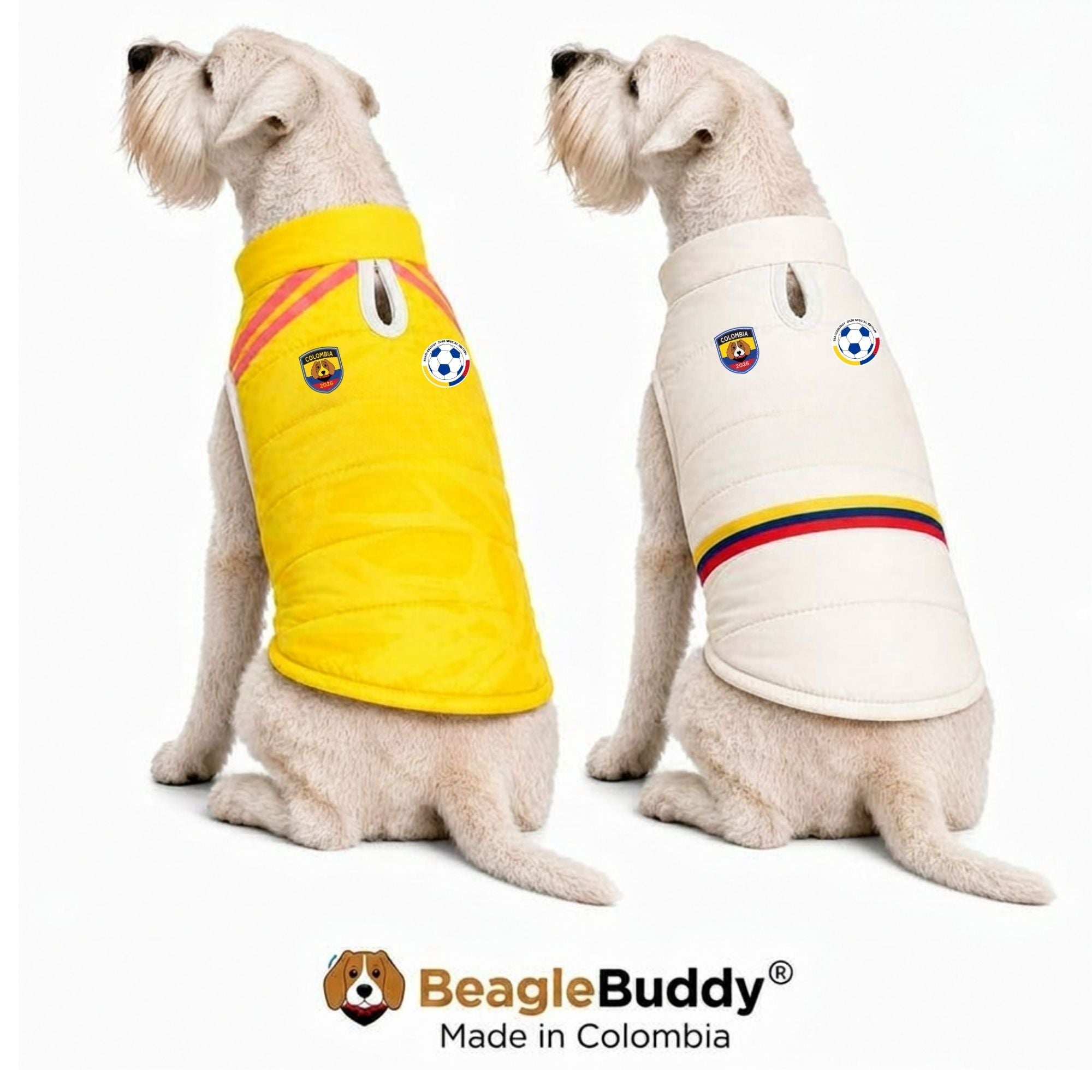 Perros usando chaleco impermeable doble faz BeagleBuddy® seleccion Colombia