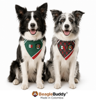 Perros usando pañoleta doble faz para perro BeagleBuddy® diseño Selección México.