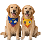 Perros usando pañoleta doble faz para perros BeagleBuddy® inspirada en la Selección Colombia.