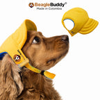 Perro usando gorra para perro BeagleBuddy® color amarillo
