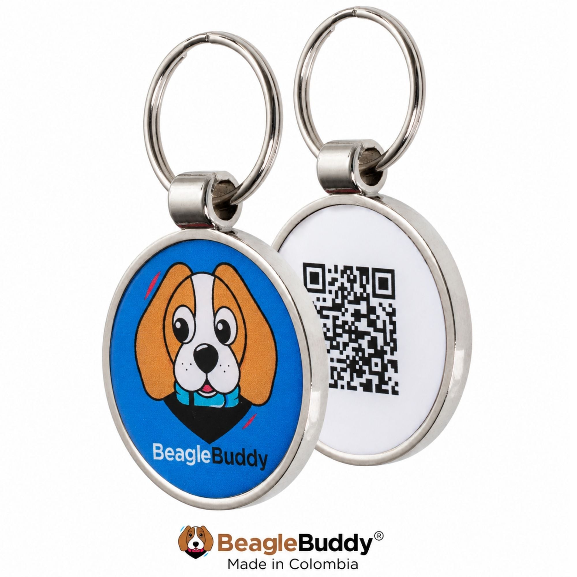 Placa de identificación con código QR azul marino para perros BeagleBuddy