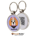 Placa de identificación con código QR lila para perros BeagleBuddy