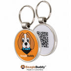 Placa de identificación con código QR naranja para perros BeagleBuddy