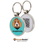 Placa de identificación con código QR turquesa para perros BeagleBuddy