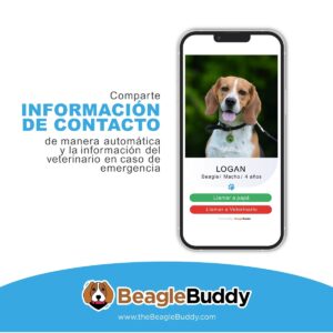 alt="Ejemplo de pantalla móvil mostrando la información de contacto del dueño de la mascota."